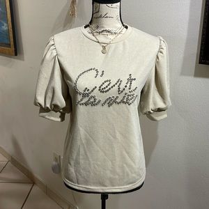 ON TWELVETH | Women’s Beige Short Sleeve Stud Shirt Size Small
